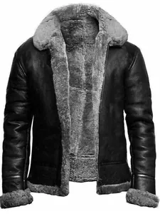 Chaqueta de invierno para hombre de cuero sintético con forro de piel sintética gris
