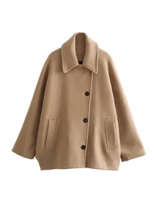 Abrigo de Capa Corto de Mezcla de Lana para Mujer Vintage Francés Elegante Solapa Chaqueta de Capa Suelta Ropa de Abrigo Otoño Invierno
