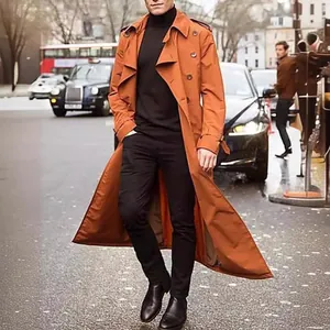 Gabardina larga para hombre naranja moda elegante estilo urbano para otoño e invierno
