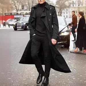 Gabardina larga negra clásica para hombre, moda muy elegante para invierno y otoño