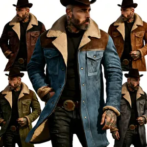 Men Vintage American Style Thick Jacket Fleece Lined Warm Winter Outerwear Casual Fashion Streetwear Lapel Multi-Pocket Top
