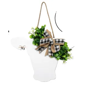 Panneau de porte en bois tête de vache rustique avec nœud en damier et verdure artificielle
