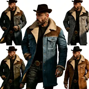 Vintage American style men's shearling jacket with warm fleece lining in five colors