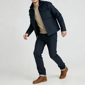 Chaqueta de trabajo azul marino para hombre con solapa y bolsillos funcionales diarios
