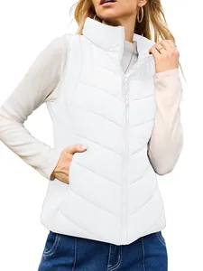 Stylish white women's quilted stand collar padded vest for autumn and winter outfits