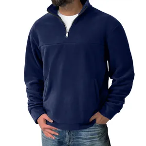 Men Casual Solid Color Half-Zip Stand Collar Fleece Sweatshirt Winter Warm Long Sleeve Pullover Loose Top