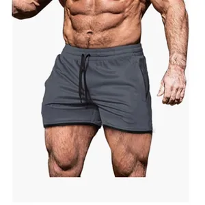 Short de sport gris respirant pour homme avec cordon et taille élastique pour gym