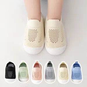 Breathable knit baby walking shoes with soft anti-slip soles in multiple colors