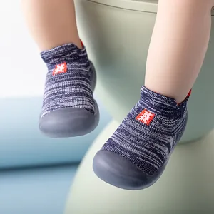 Striped baby walker sock shoes with soft non-slip soles for infant first steps