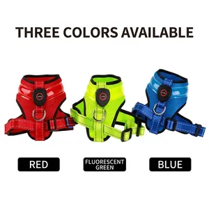 Adjustable LED glowing reflective pet harness available in red green and blue colors