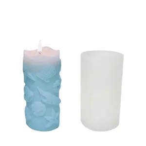 Cylinder Silicone Candle Mold Marine Life Sea Star Shell Relief DIY Aromatherapy Candle Gypsum Mold Home Decor Craft