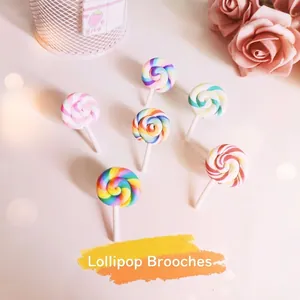 Handmade Polymer Clay Rainbow Lollipop Brooch Simulation Candy Spiral Pin Sweet Jewelry Accessory for Clothes Canvas Bag