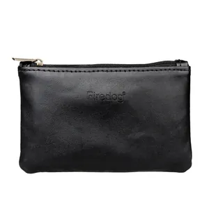Durable large black PU leather tobacco pouch with rubber lining and embossed Firedog logo