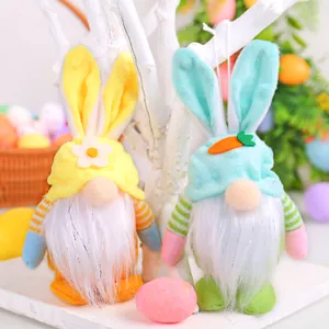 Pair of colorful Easter bunny gnomes plush dolls for festive desktop decoration