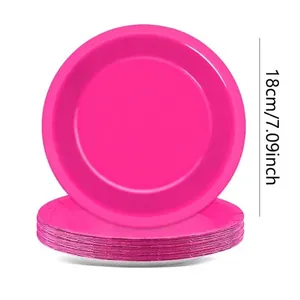 Détail de assiettes en papier jetables rose vif de 18 cm pour la vaisselle de fête