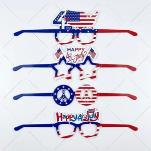 Detailed view of four patriotic paper party glasses for American Independence Day celebration