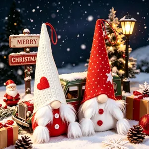 Christmas Gnomes Plush Decorations Knitted Rudolph Gnome Dolls With Hearts Stars Xmas Home Decor Gonks For Tabletop Window