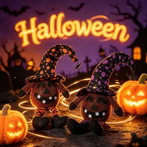 Detaillierte Nahaufnahme von Halloween-Kürbis-Flaschenhüllen mit festlichen Hexenhüten