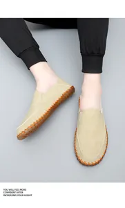 Premium handmade khaki leather loafers for men featuring soft gum sole and stitching
