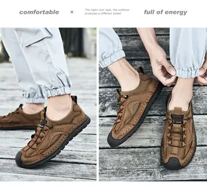 Vue détaillée des chaussures décontractées en mesh marron respirant pour hommes