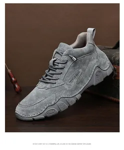 Stivaletti casual outdoor mid-top in pelle scamosciata grigia da uomo con suole antiscivolo