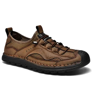 Chaussures de loisirs d'extérieur respirantes en maille marron pour hommes avec semelle