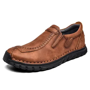 Luxe bruine herenleren zakelijke casual loafers met een duurzaam slip-on ontwerp