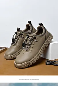 Professional studio shot of khaki casual leather shoes for men with elastic laces