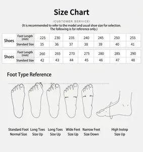 Detailed shoe size conversion chart from 35 to 48 with foot length measurements in mm.