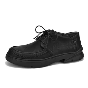 Luxe zwarte heren oxford schoenen van getextureerd leer met antislip zachte rubberen zool