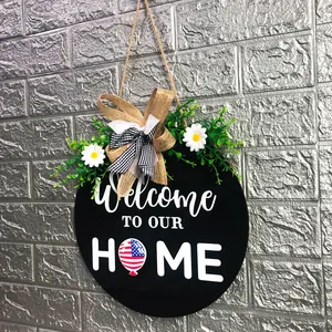 Detail view of Independence Day wooden welcome sign with American flag balloon