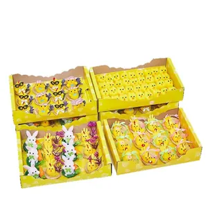 36er Set Oster-Plüschküken und -Hasen in dekorativen gelben Geschenkboxen