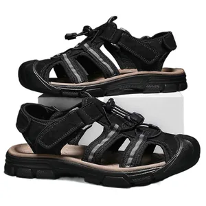 Sandales de sport d'extérieur noires pour hommes avec lacets élastiques réglables