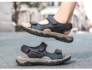 Sandales d'extérieur en cuir pour hommes avec semelle antidérapante en plein air
