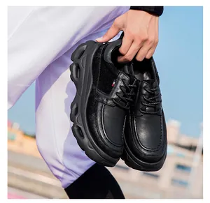Chaussures derby décontractées en cuir noir pour hommes avec semelles compensées épaisses