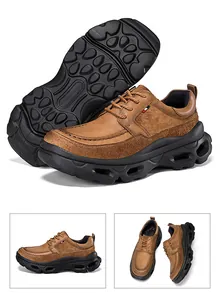 Vue détaillée des chaussures Derby en cuir véritable pour hommes avec semelles épaisses
