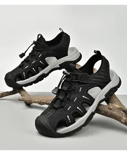 Detailed view of men's breathable outdoor closed-toe sports sandals in black