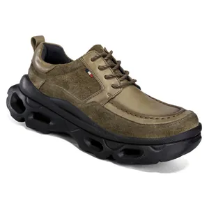 Chaussures Derby homme en cuir véritable à semelle épaisse, vert olive, automne 2025.