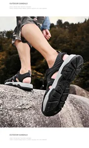 Action shot of men's breathable closed-toe sandals showing rugged non-slip sole grip