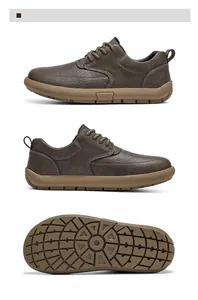 Gedetailleerde weergaven van bruine herenschoenen in retrostijl met zachte antislipzool