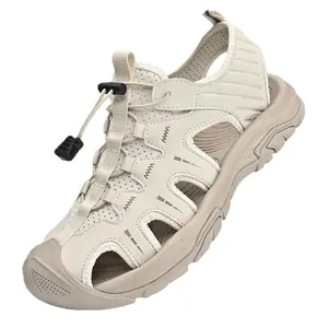 Durable off-white breathable men's outdoor sports sandals with protective closed toe design