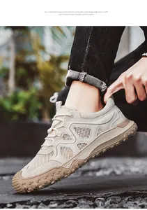 Vue détaillée de la chaussure de randonnée en maille crème respirante pour hommes