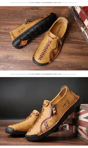 Vue détaillée de chaussures décontractées en cuir marron pour hommes avec fermeture