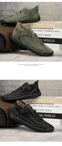 Groene en zwarte herenschoenen van zacht leer met handgestikte details