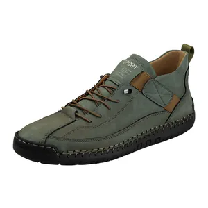Heren High Top Werkschoenen Koeiensuède Kunstleer Rubberen Zool Outdoor Casual Mode Handgestikt Ademende Schoenen
