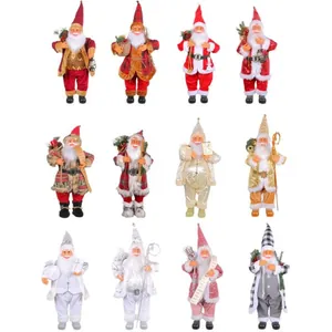 Set of 12 assorted 24-inch decorative Santa Claus dolls in various festive outfits