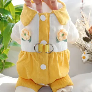 Warmer Haustier Hund Overall Cord Fleece Gefüttert Mantel Mit D-Ring Kleine Blume Für Teddy Kleine Hunde Winter Kleidung