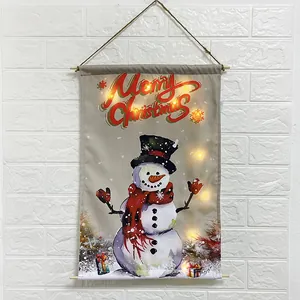 LED verlichte kerst wanddecoratie met sneeuwpopmotief en tekst Merry Christmas