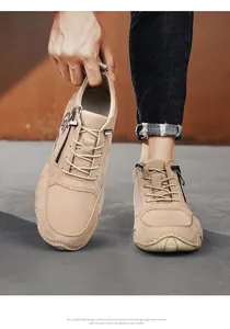 Detailansicht der khakifarbenen Wildleder-Stiefeletten für Herren mit Reißverschluss