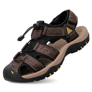 Men's genuine leather closed-toe sandals for summer beach and outdoor leisure